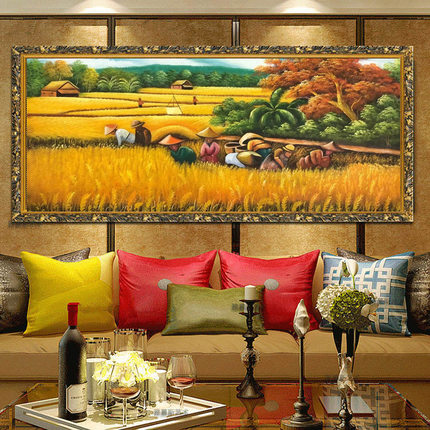 美式丰收高档手绘装饰油画 麦田油画 客厅餐厅画 简约风景挂画