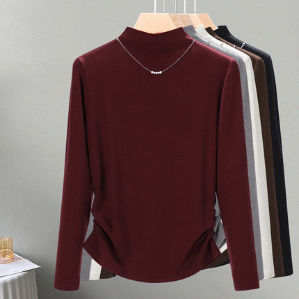 2025女装新款半高领女士t恤长袖秋季气质正肩袖收腰显瘦1688上衣
