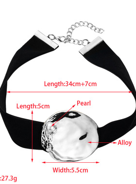 欧美新款复古时尚布料颈链项圈夸张圆形中古金镶珍珠耳环饰品