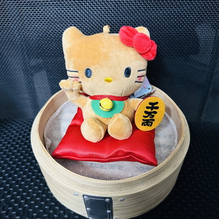 可爱少女心黑皮凯蒂猫KT毛绒公仔玩偶娃娃包包饰品小挂件招财猫款