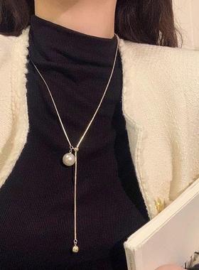 珍珠项链秋冬毛衣链高领吊坠项链