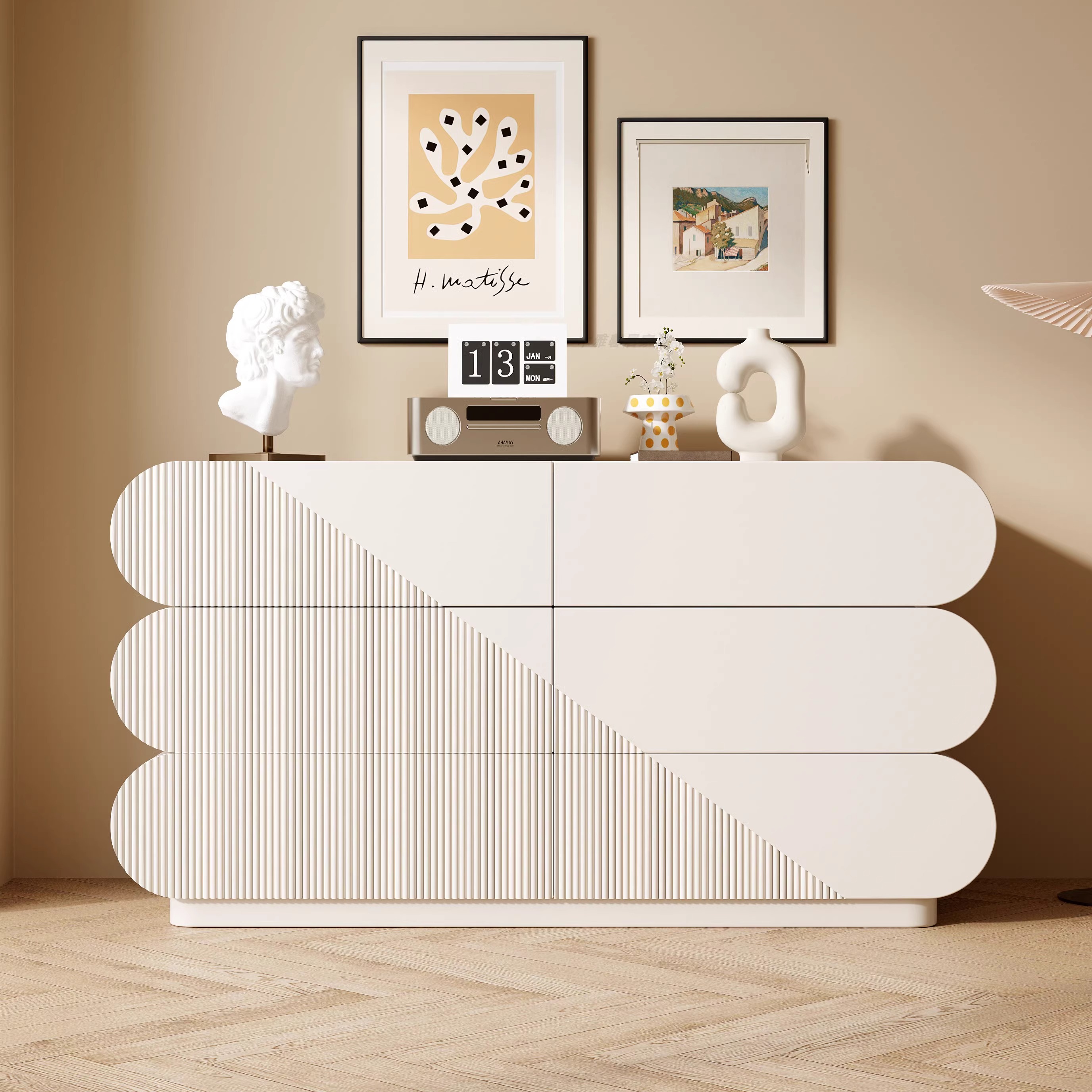 豫威实木奶油风烤漆六斗柜