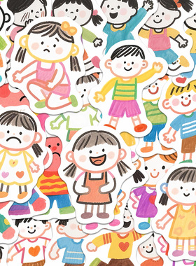 100张简笔画小人贴纸可爱卡通多巴胺线条小人涂鸦手账素材DIY