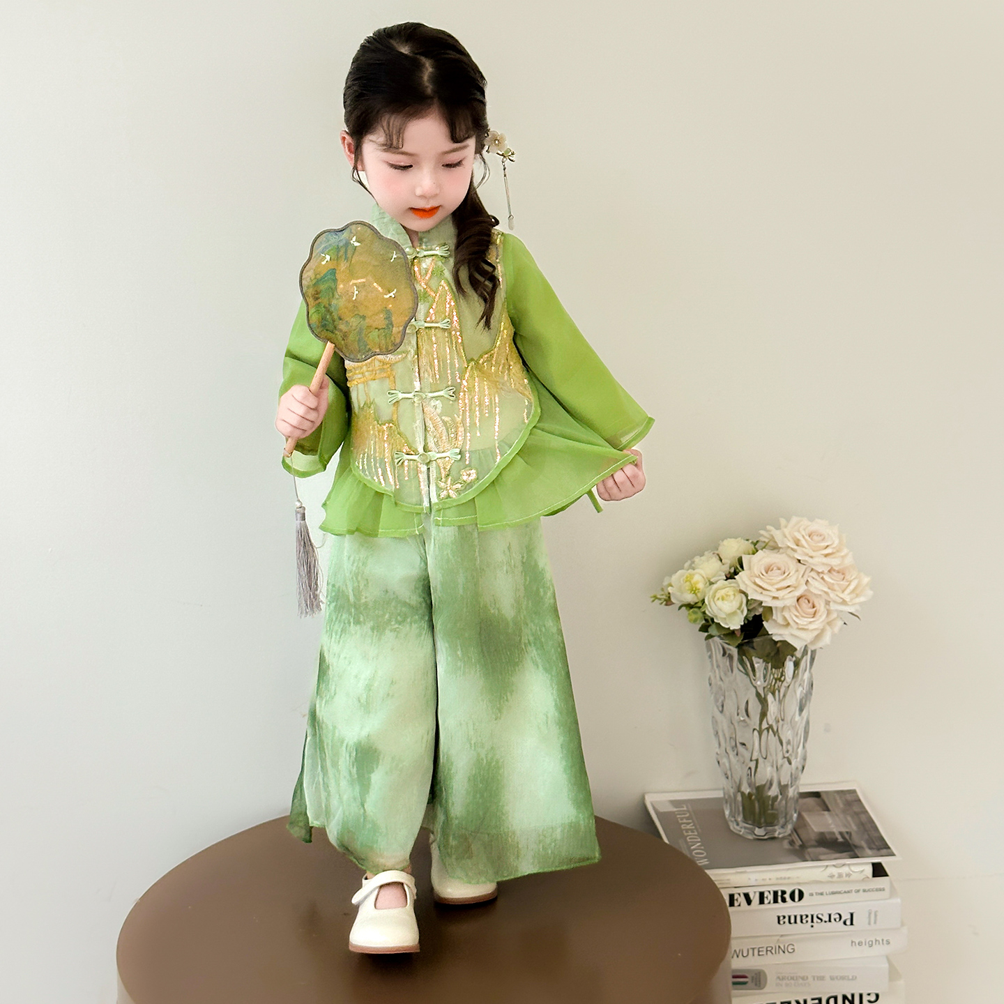女童新中式套装2025新款儿童国风唐装女宝宝春秋款古风汉服两件套