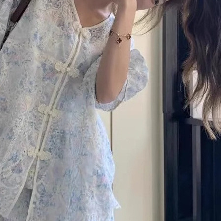 大码新中式国风蕾丝衬衫套装女