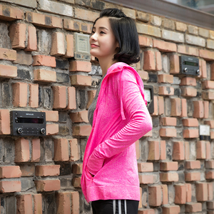 秋季户外运动卫衣女跑步健身服连帽开衫长袖外套弹力修身速干透气