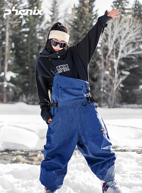 phenix菲尼克斯X-niX男女款单板滑雪裤宽松版牛仔裤防水背带裤