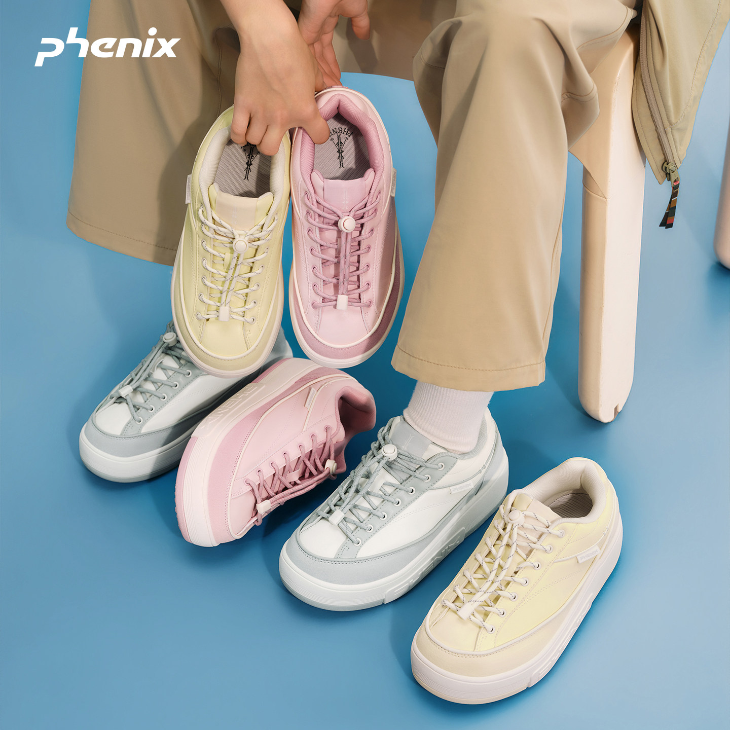 phenix户外多巴胺厚底真皮板鞋女图片