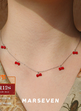 MARSEVEN纯银红色珐琅蝴蝶结项链