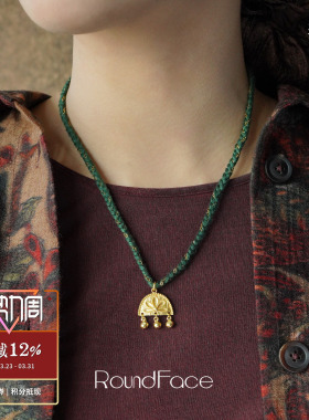 ROUNDFACE Band契章编绳项链 原创设计复古金色吊坠锁骨链 默叙