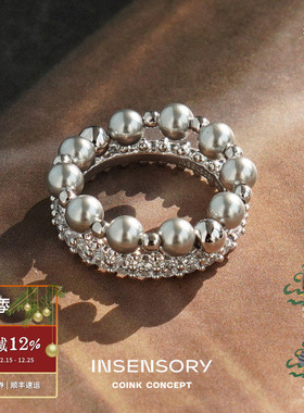 INSENSORY月映镶钻珍珠双层戒指