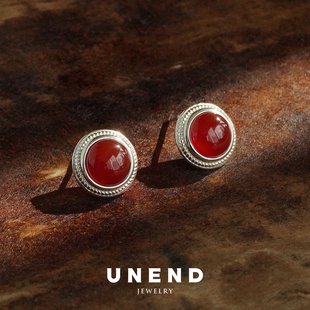 纯银原创设计红玛瑙耳环 Etch耳钉 默叙 流纹Silent UNEND止续