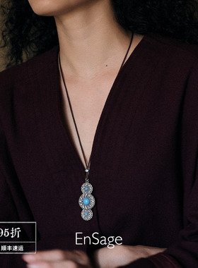 花徽吊坠纯银绿松石项链