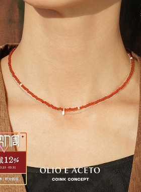 OLIOEACETO纯银红玛瑙双层项链