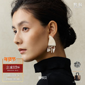 纯银原创设计红石银饰耳环 QIQI器契 鸣角铃牛骨组合耳坠 默叙