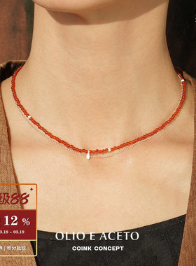 OLIOEACETO纯银红玛瑙双层项链