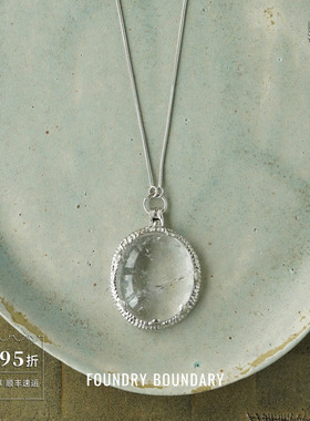 FOUNDRY BOUNDARY 纯银圆形冰片项链 白水晶吊坠原创设计师 默叙