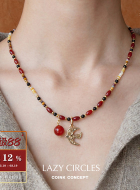 LAZYCIRCLES红玛瑙艳火小鸟项链