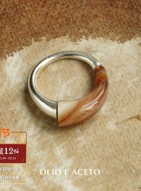 OLIO E ACETO x OUDE WAAG 纯银白牛角智慧戒指 设计师银饰 默叙