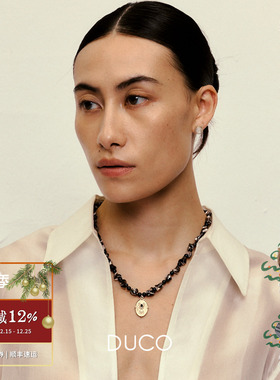 DUCO 植物纹理徽章串珠项链 原创小众设计师气质高级感锁骨链默叙