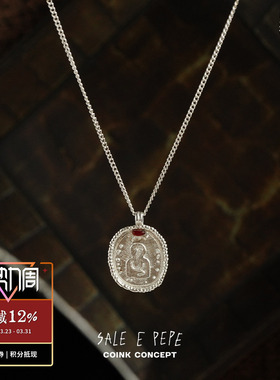 SALE E PEPE胡椒盐 纯银蒙娜丽莎圆盘项链 原创设计师锁骨链 默叙