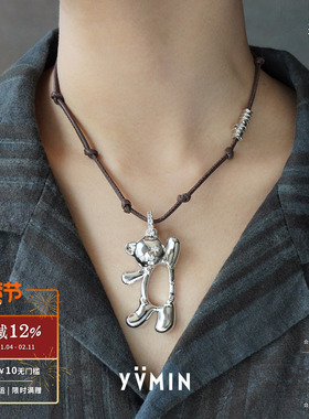 招手熊弹簧扣皮质项链