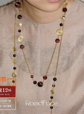 ROUNDFACE Coil萦绕项链 虎眼石原创设计复古吊坠毛衣链 默叙