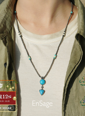 方形天地形做旧串珠项链