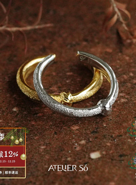 编织钉砂纹理纯银细戒指