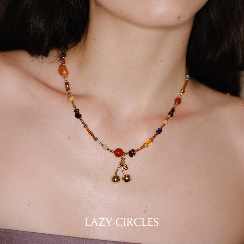 LAZY CIRCLES 彩石樱桃项链 原创小众设计师复古度假锁骨链 默叙