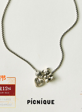 PICNIQUE小熊抱抱爱心项链