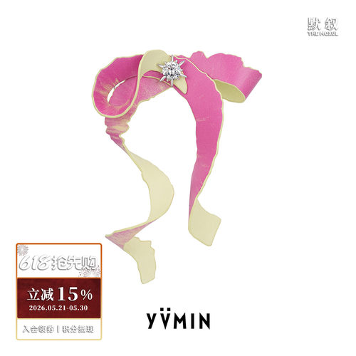 YVMIN皮革蝴蝶结宝石耳钉