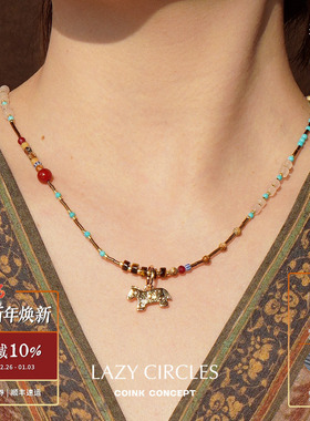 LAZY CIRCLES 小马博物馆项链 原创小众设计手工串珠复古锁骨链