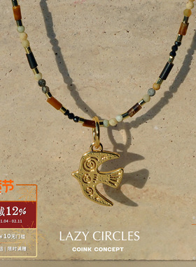 虎眼石小宝石小鸟项链