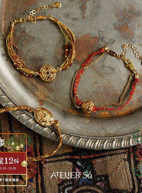 ATELIERSO倪索 克拉复古雕花圆片蕾丝甜甜圈手绳 原创设计师手链