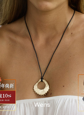 WENS 部落图腾珠珠吊坠皮绳项链 原创小众设计师气质锁骨链 默叙