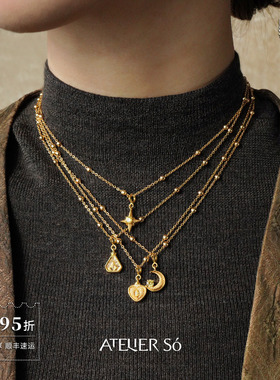 三角爱心香水瓶星月钉砂项链