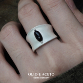 OLIO 925银黑曜石白玛瑙原创设计手工肌理 纯银黑洞戒指 ACETO