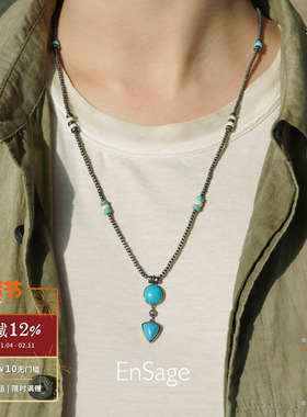 方形天地形做旧串珠项链