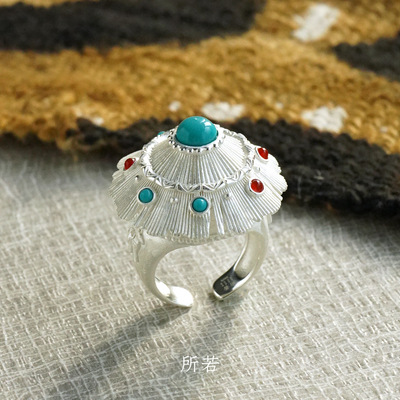 SERENESS所若 栖草间蒙古包绿松石戒指 925银原创小众设计 默叙