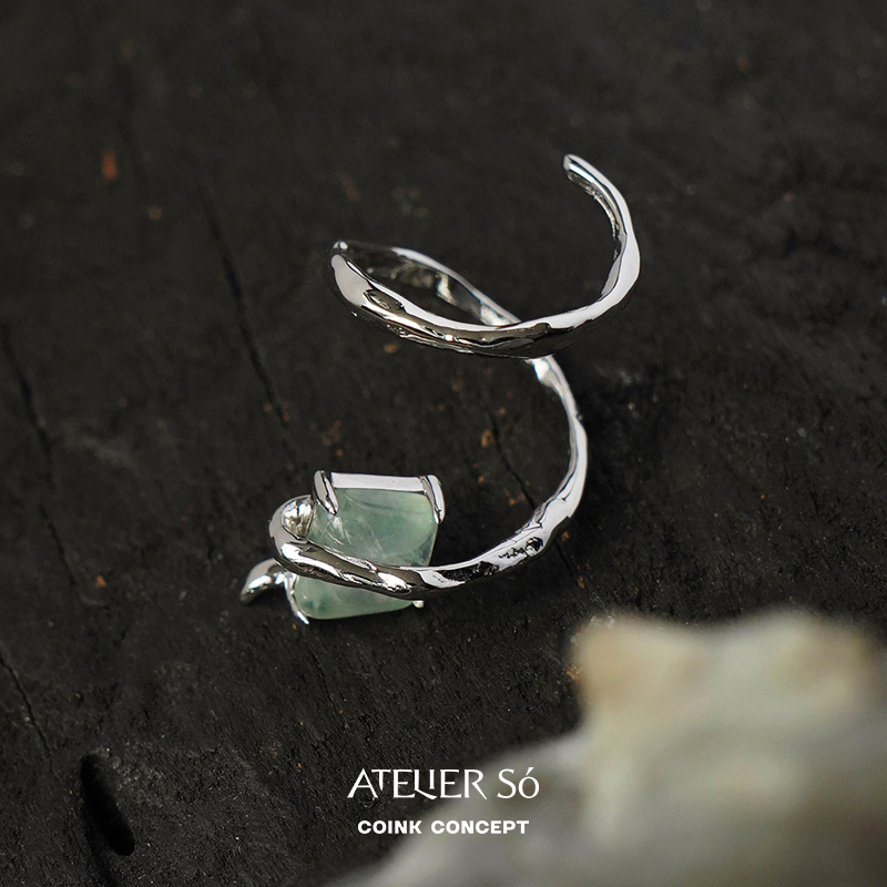 葡萄石镶嵌纯银缠绕戒指