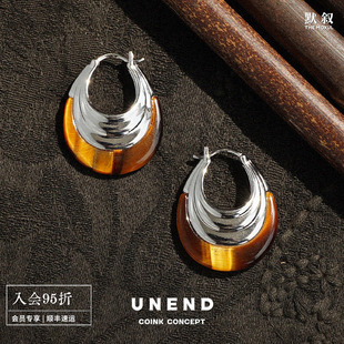 黑玛瑙原创设计气质高级感复古 Echo耳圈 UNEND 浪潮雕刻纯银Dark