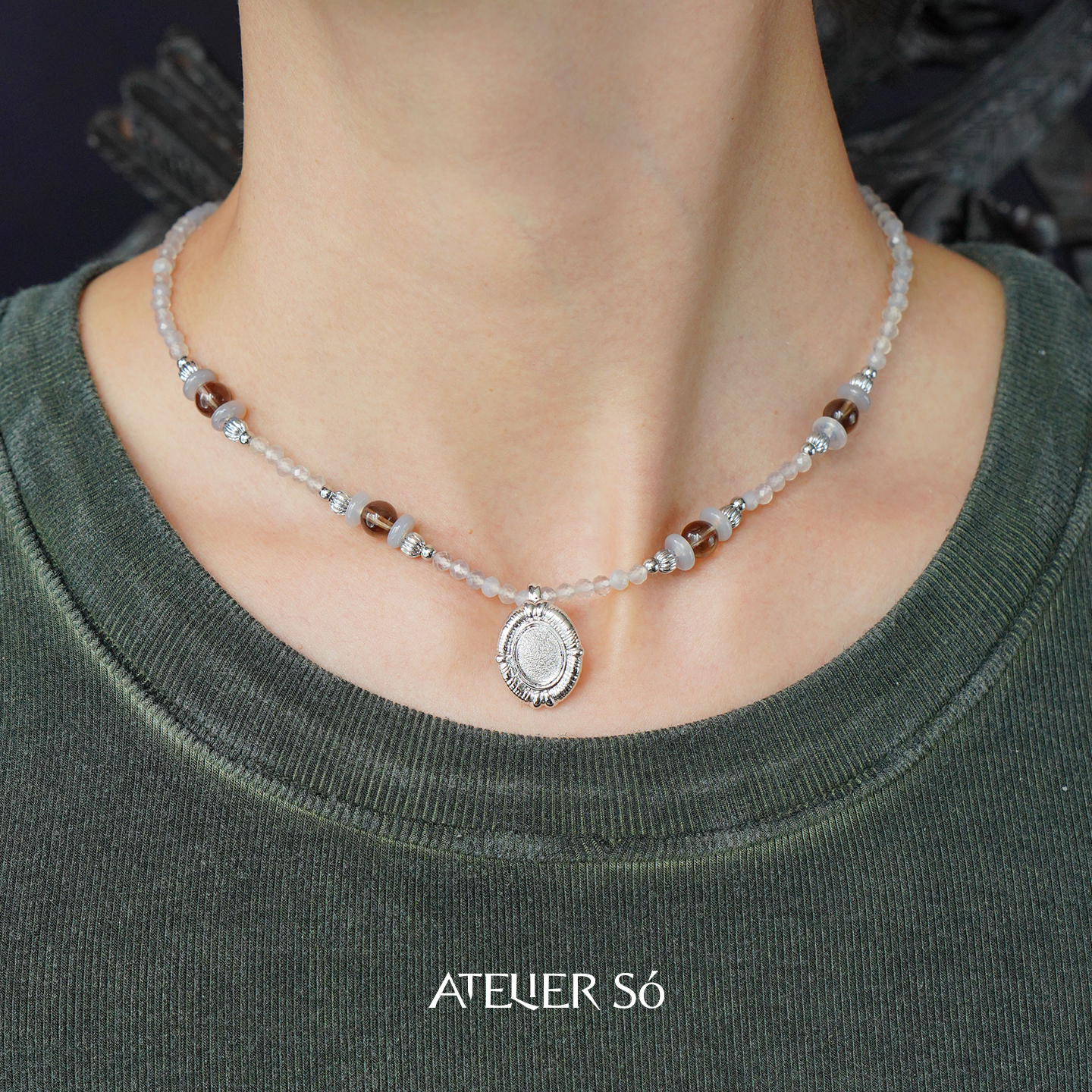 ATELIERSO灰玛瑙弦线串珠项链