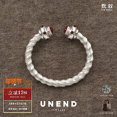 纯银原创设计质感雕刻拉丝银饰 UNEND止续 光织Glow宽手镯 默叙