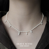 OLIO 925银白松石原创设计锁骨链 纯银茶晶拼接吊坠项链 ACETO