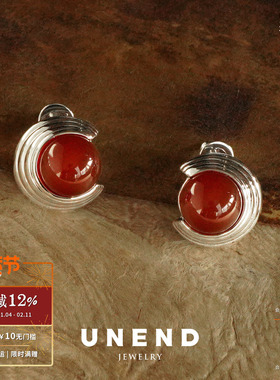 UNEND 岸迹红玛瑙The Shore耳钉 纯银小众原创简约耳饰设计师默叙