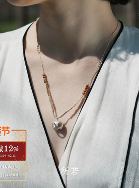 SERENESS所若檀木鼓凳麻编项链