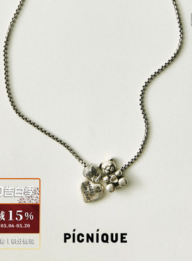 PICNIQUE小熊抱抱爱心项链