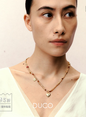DUCO 橙月光爱心纹理项链 原创小众设计师礼物高级感吊坠默叙