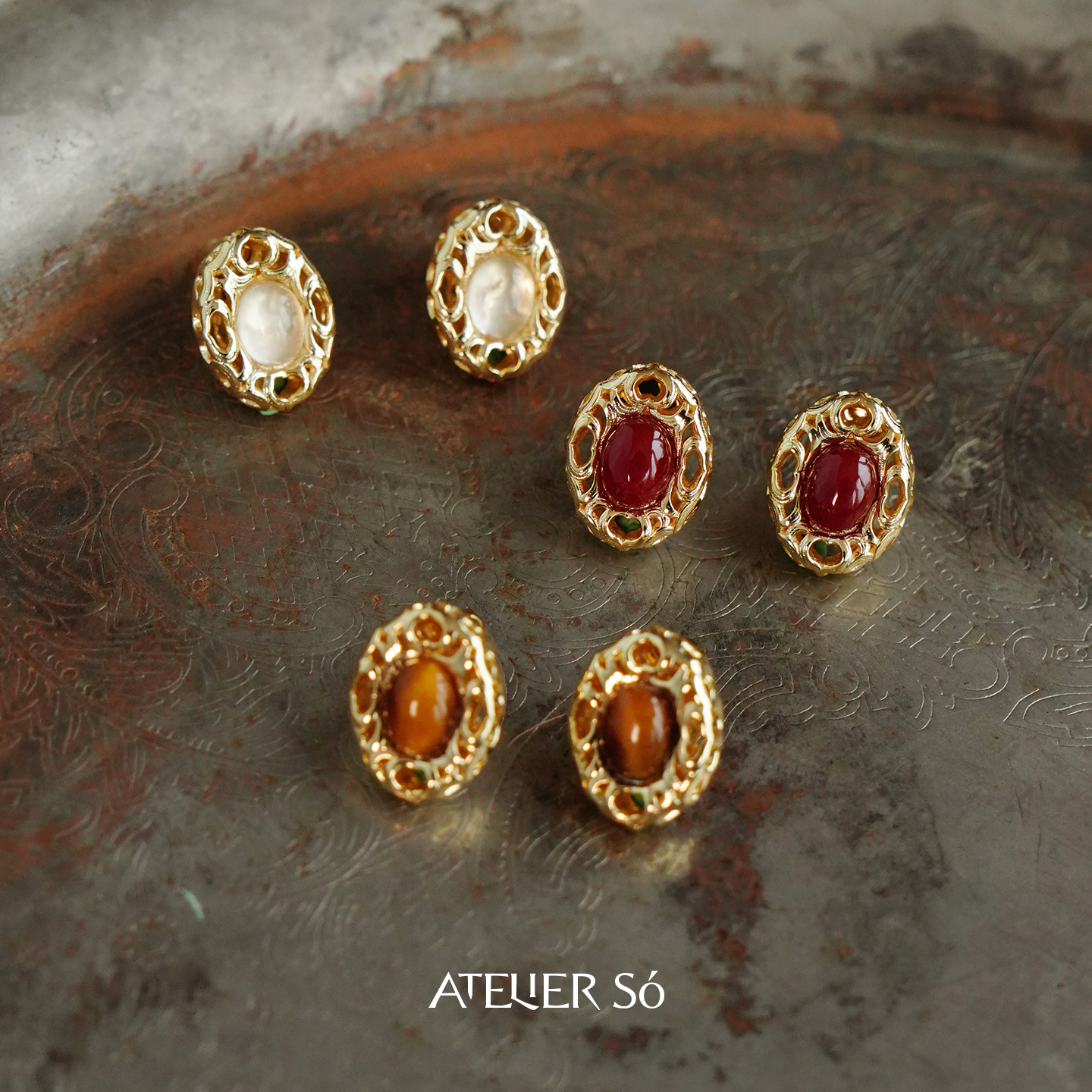 ATELIERSO金枫露白水晶耳钉